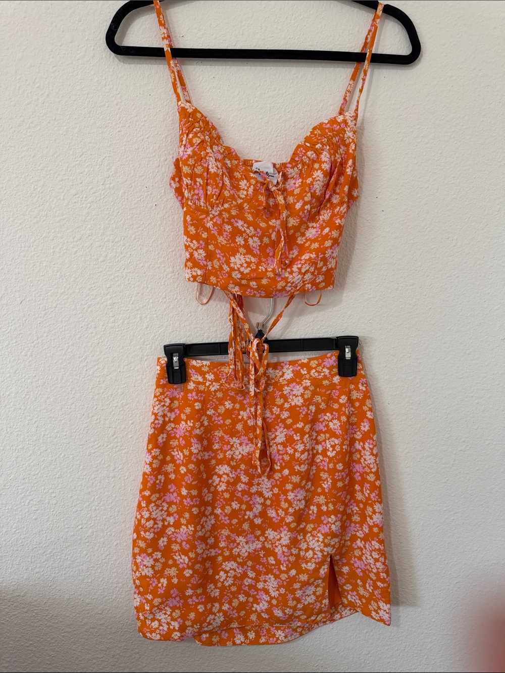 Floral Orange Mini Skirt - Bright Orange Floral Print